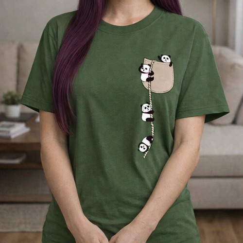 Kaori Moda - Camiseta verano Panditas Verde ejército